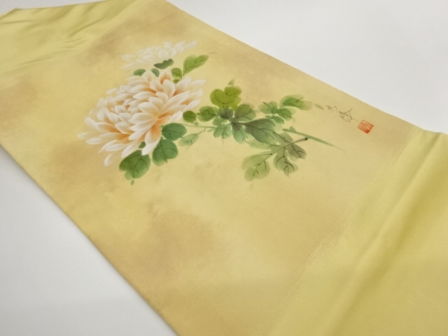JAPANESE NAGOYA OBI / HAND PAINTED / KIKU / ARTIST WORK